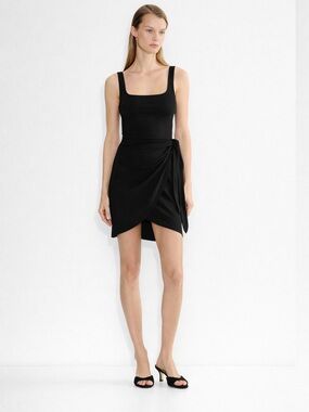 Aritzia Wilfred Saturn Mini Black Drapey Wrap Tie Dress Resort Night Out LBD